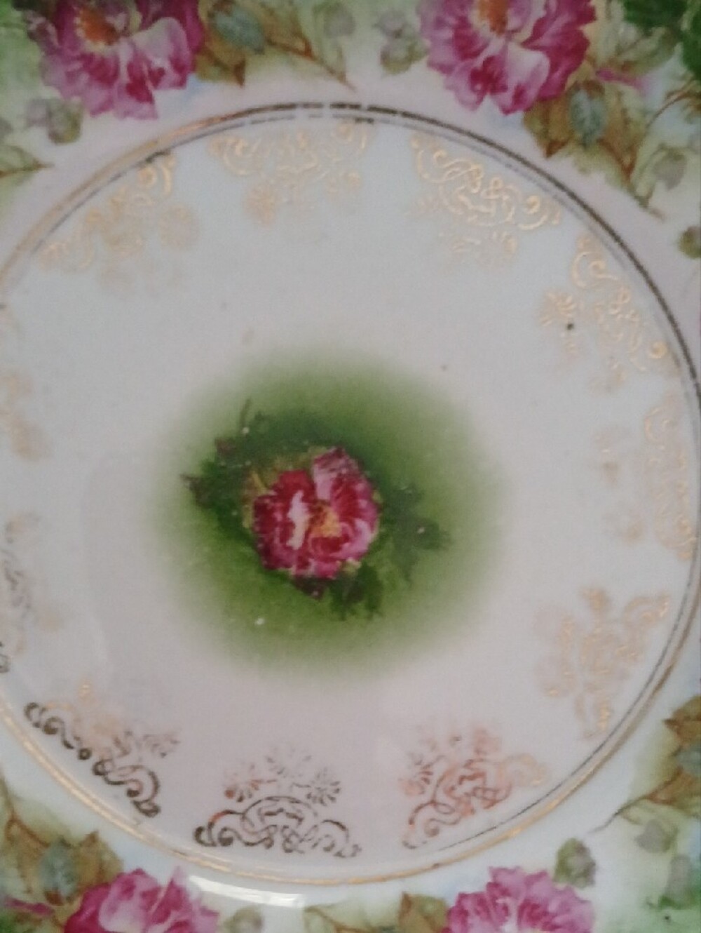 Vintage Floral Decorative Dinner Plate RARE PR Germany- Green and Pink 8 Inches - Picture 3 of 3